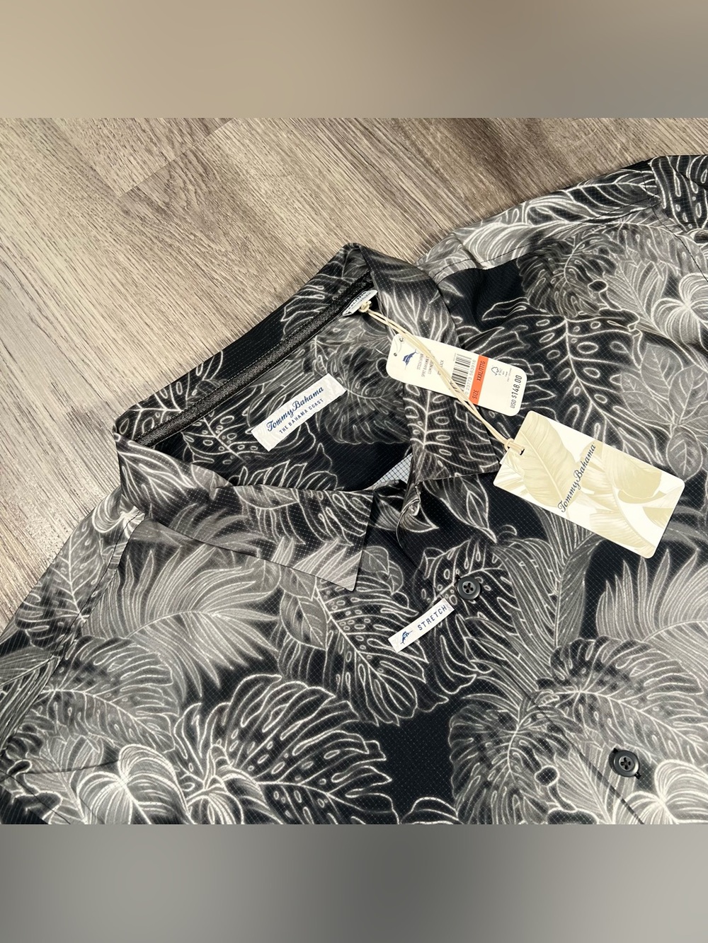 NEW Tommy Bahama Coast Camp Shirt Luminescent Black Stretch Hawaiian 3XL Island